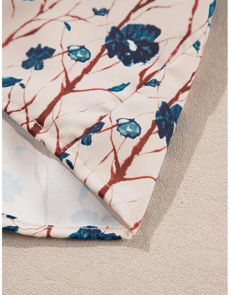 Beige Faux Two Piece Knit Patchwork Floral Print Plus Size Top