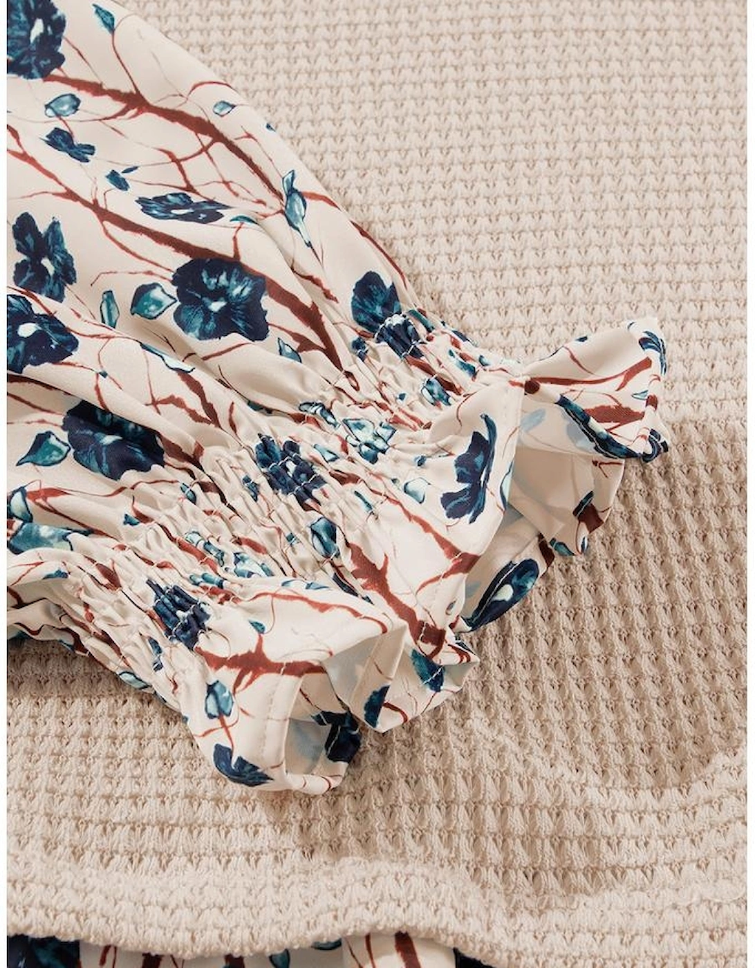 Beige Faux Two Piece Knit Patchwork Floral Print Plus Size Top