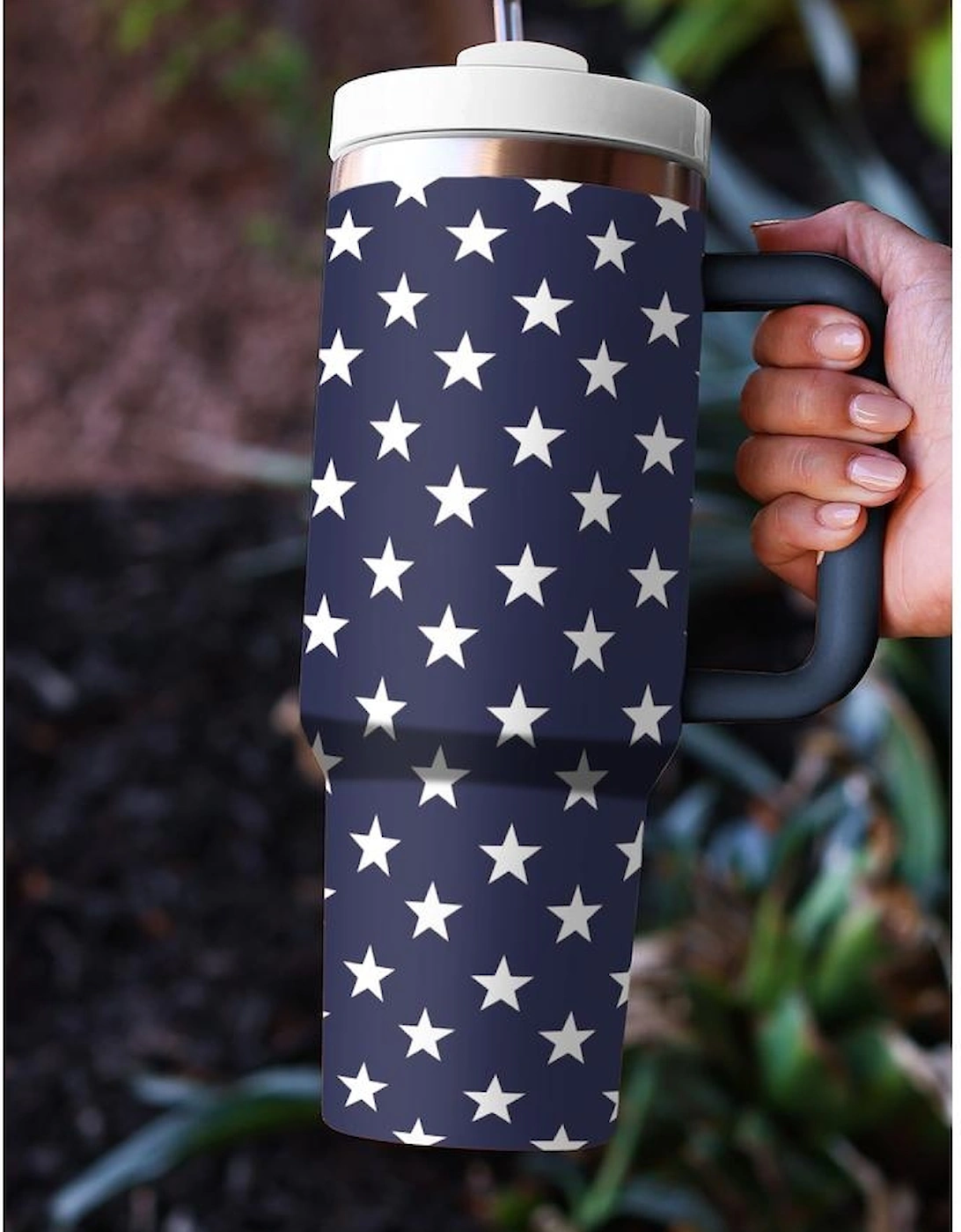 Sail Blue Star Printed Thermos Cup with Handle 40oz