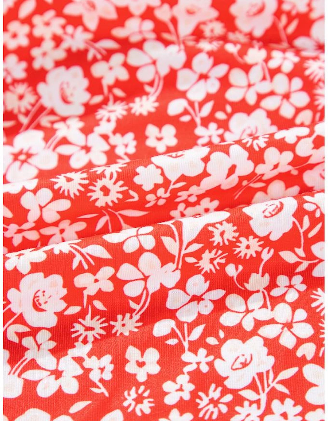 Red Plus Size Floral V Neck Flared Bracelet Sleeve Blouse