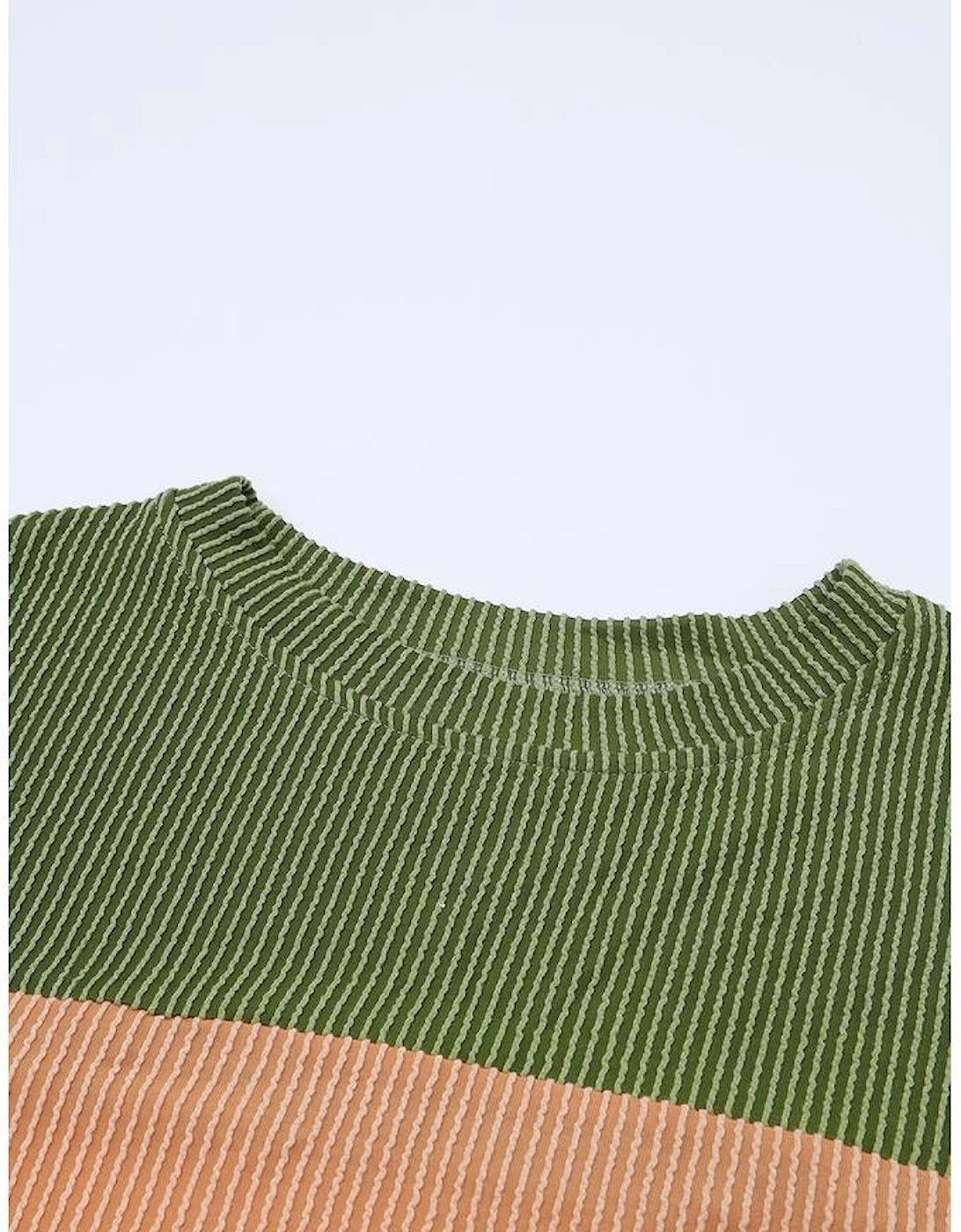 Green Color Block Long Sleeve Ribbed Loose Top, 11 of 10