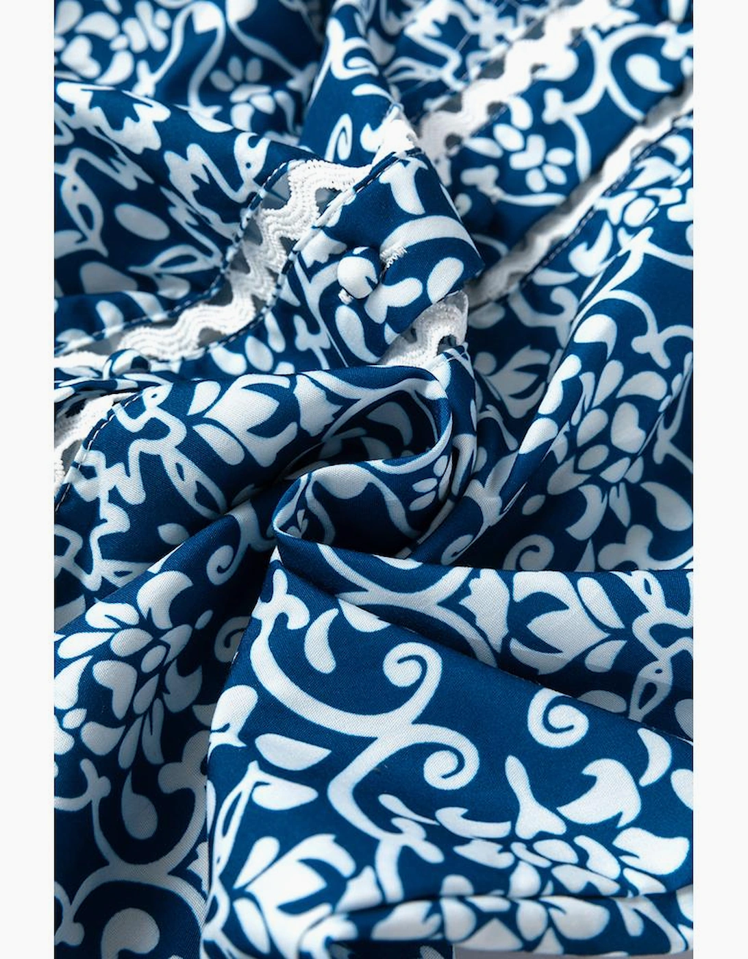 Blue Floral Ric-rac Patchwork Button Loose Fit Shirt