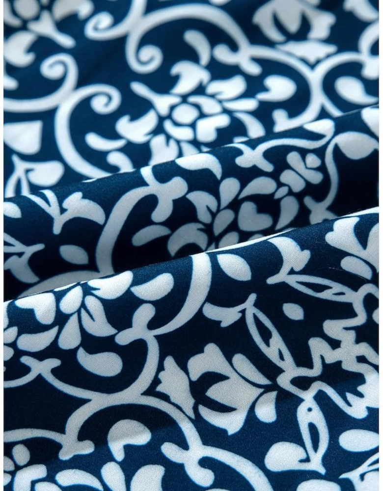 Blue Floral Ric-rac Patchwork Button Loose Fit Shirt