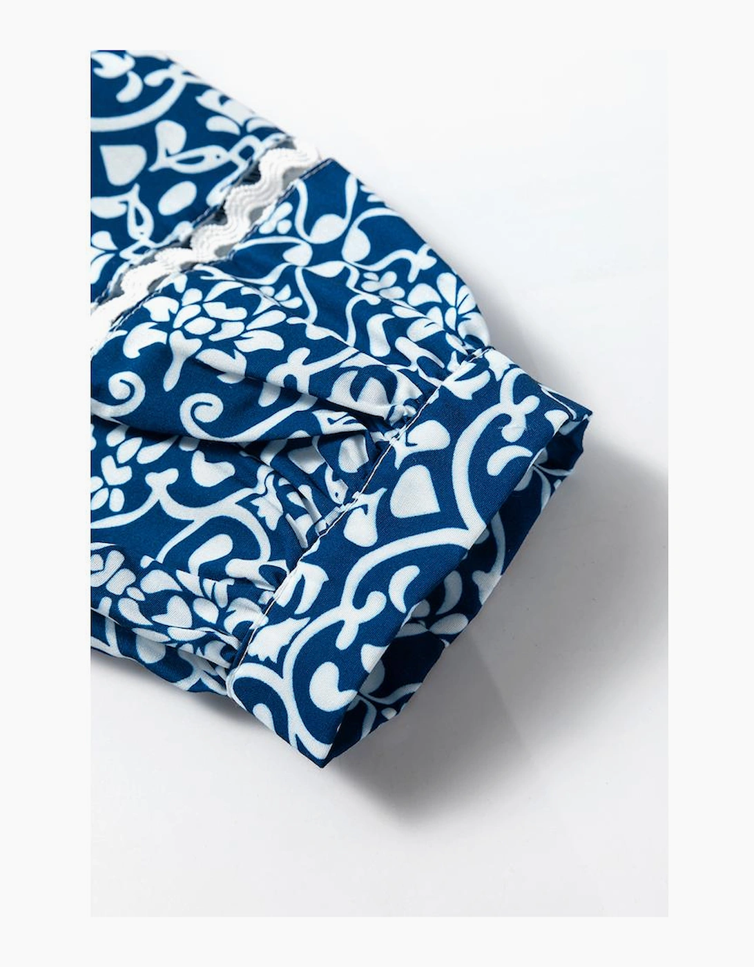 Blue Floral Ric-rac Patchwork Button Loose Fit Shirt