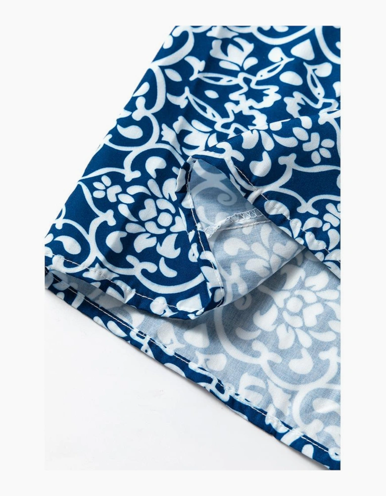 Blue Floral Ric-rac Patchwork Button Loose Fit Shirt