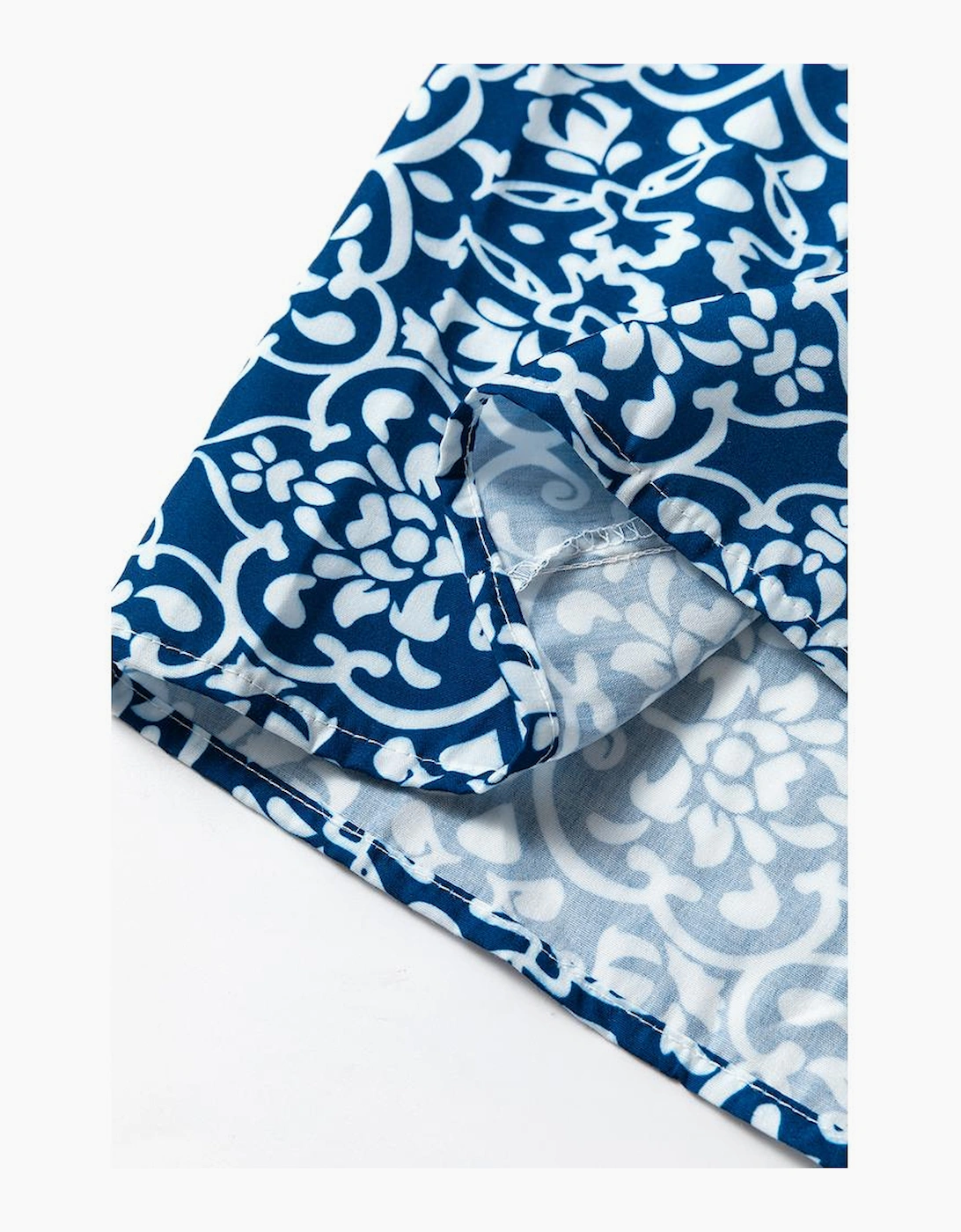 Blue Floral Ric-rac Patchwork Button Loose Fit Shirt