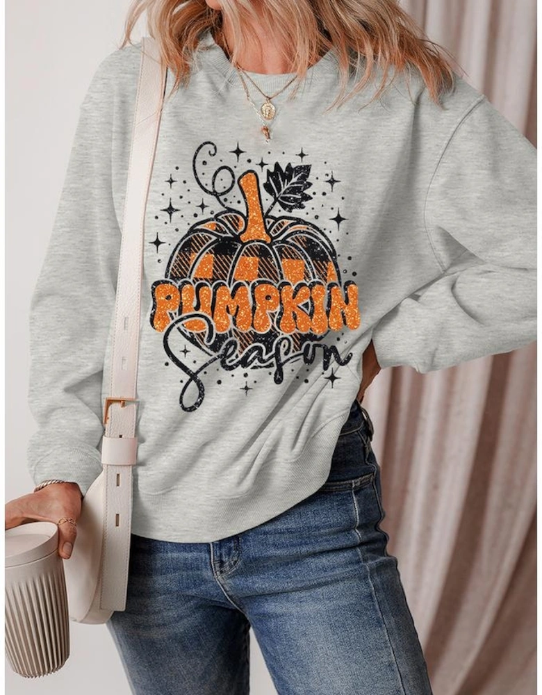 Gray Thanksgiving Pumpkin Season Drop Shoulder Sweatshirt