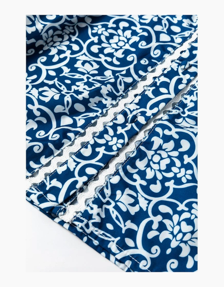 Blue Floral Ric-rac Patchwork Button Loose Fit Shirt