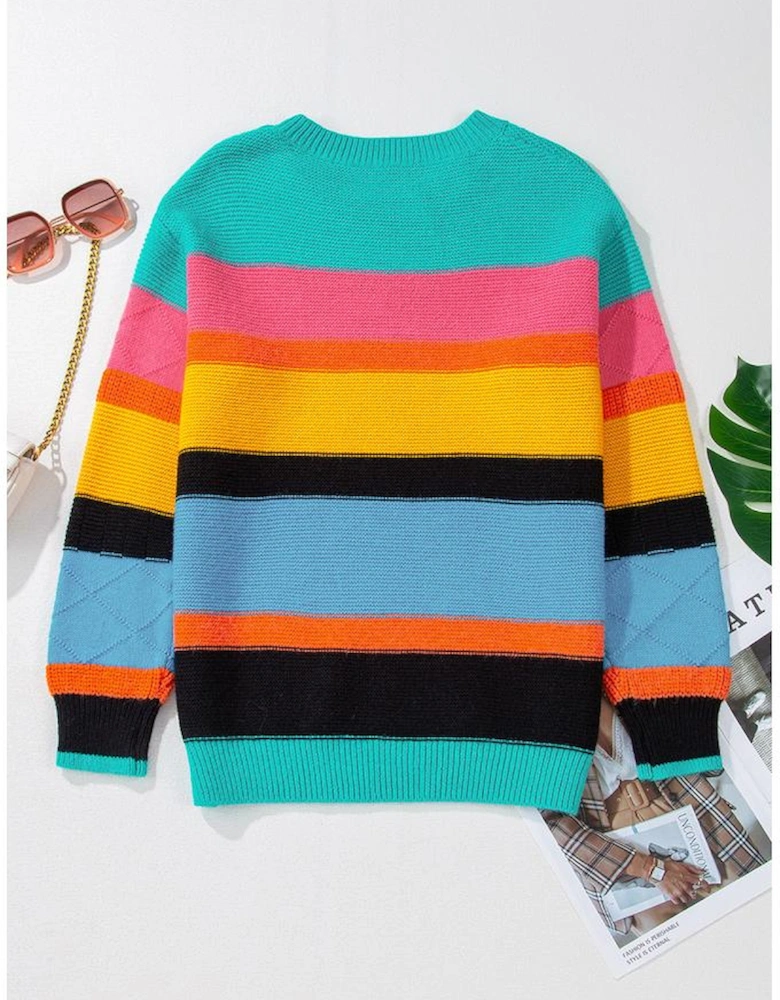 Yellow Colorblock Mixed Textured Drop Shoulder Sweater