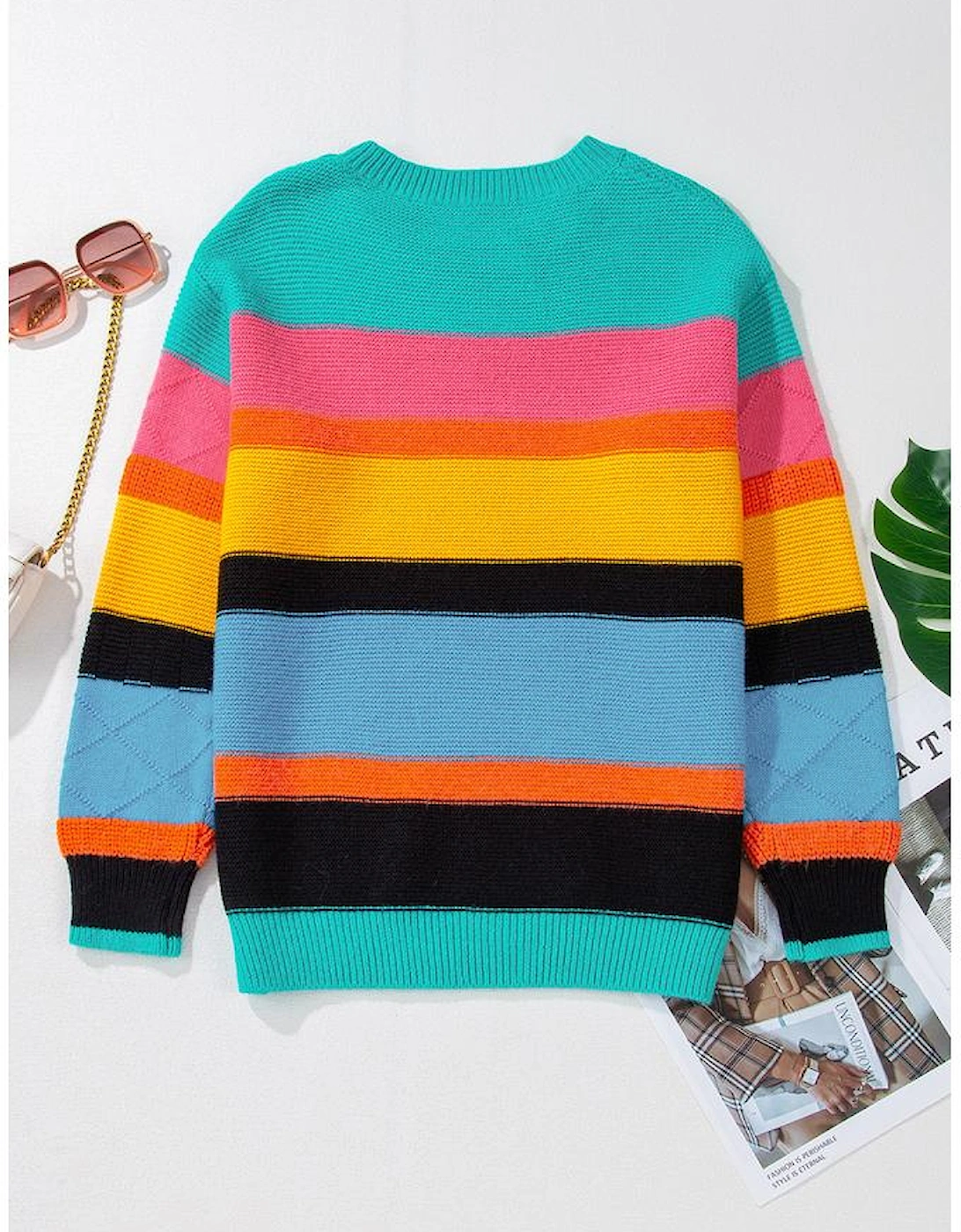 Yellow Colorblock Mixed Textured Drop Shoulder Sweater