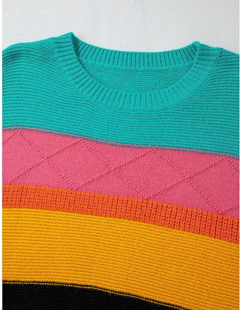 Yellow Colorblock Mixed Textured Drop Shoulder Sweater