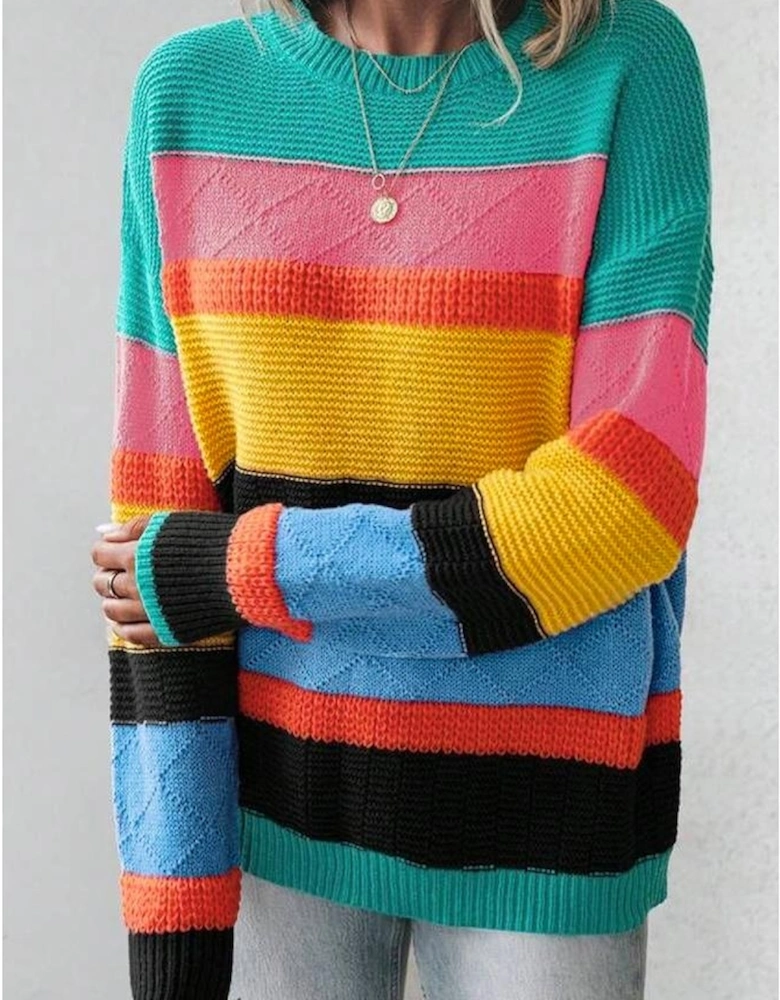Yellow Colorblock Mixed Textured Drop Shoulder Sweater