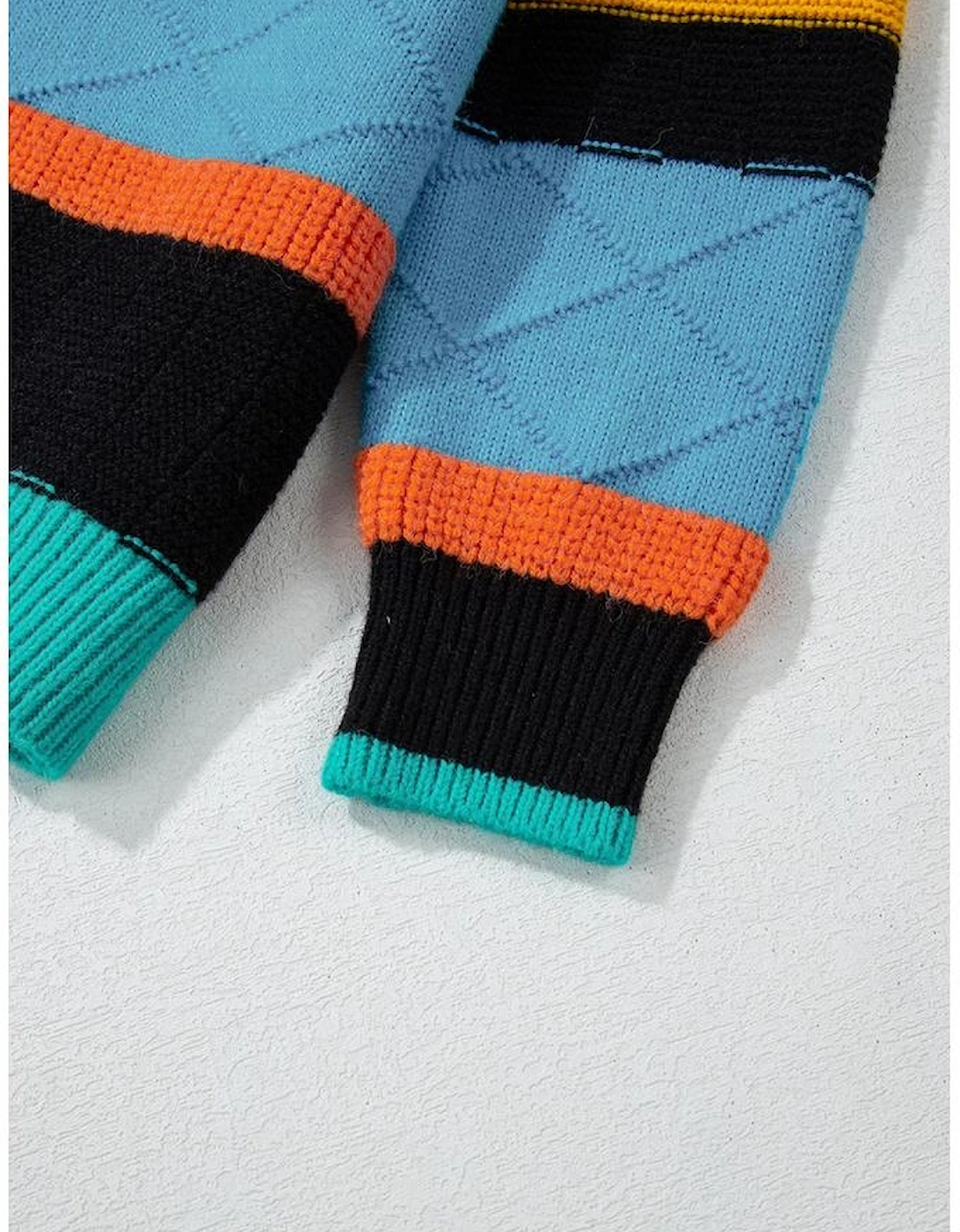 Yellow Colorblock Mixed Textured Drop Shoulder Sweater