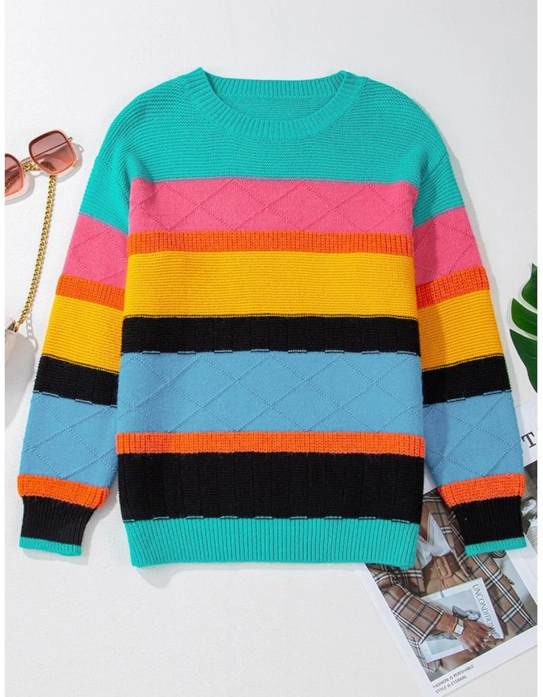 Yellow Colorblock Mixed Textured Drop Shoulder Sweater