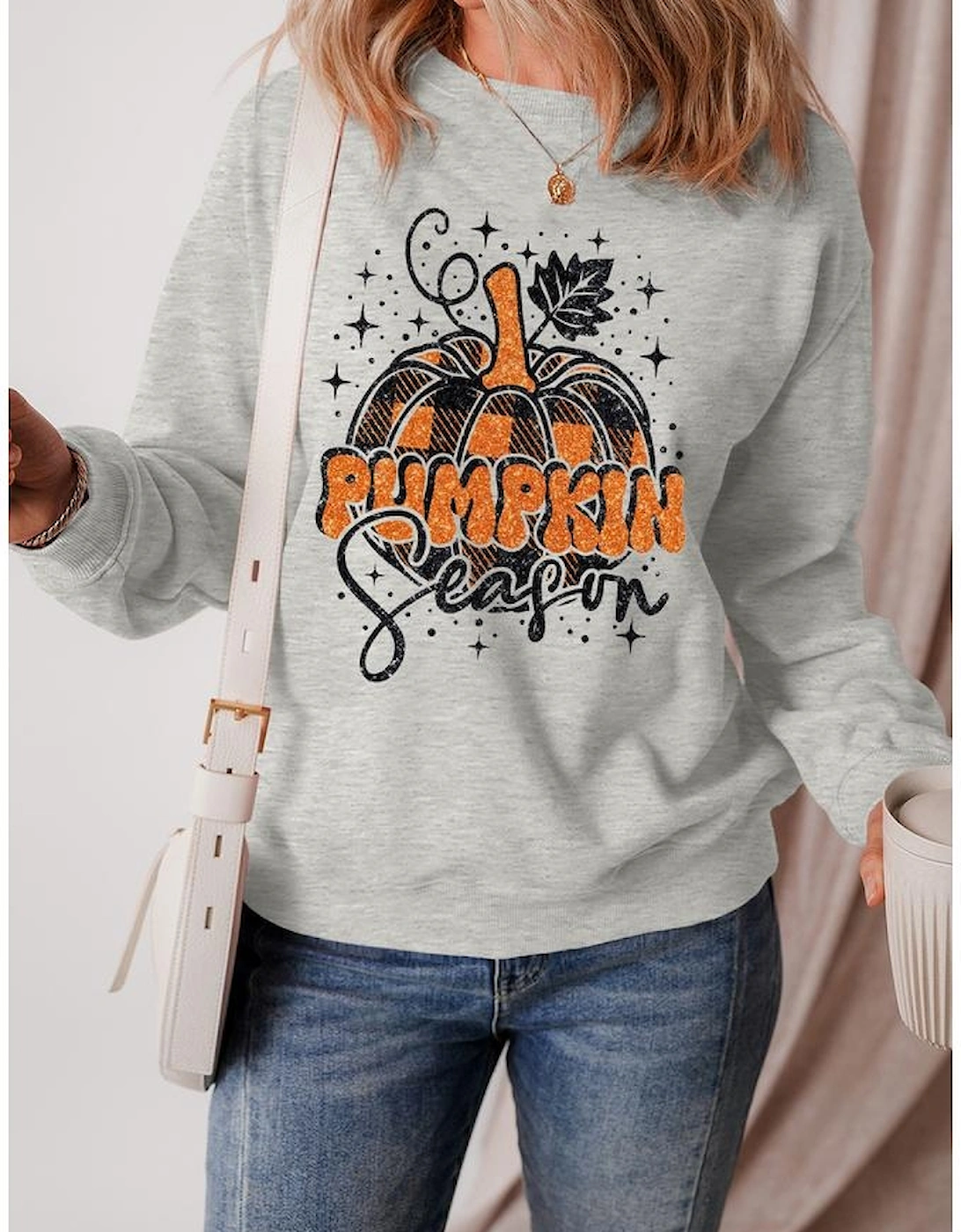 Gray Thanksgiving Pumpkin Season Drop Shoulder Sweatshirt