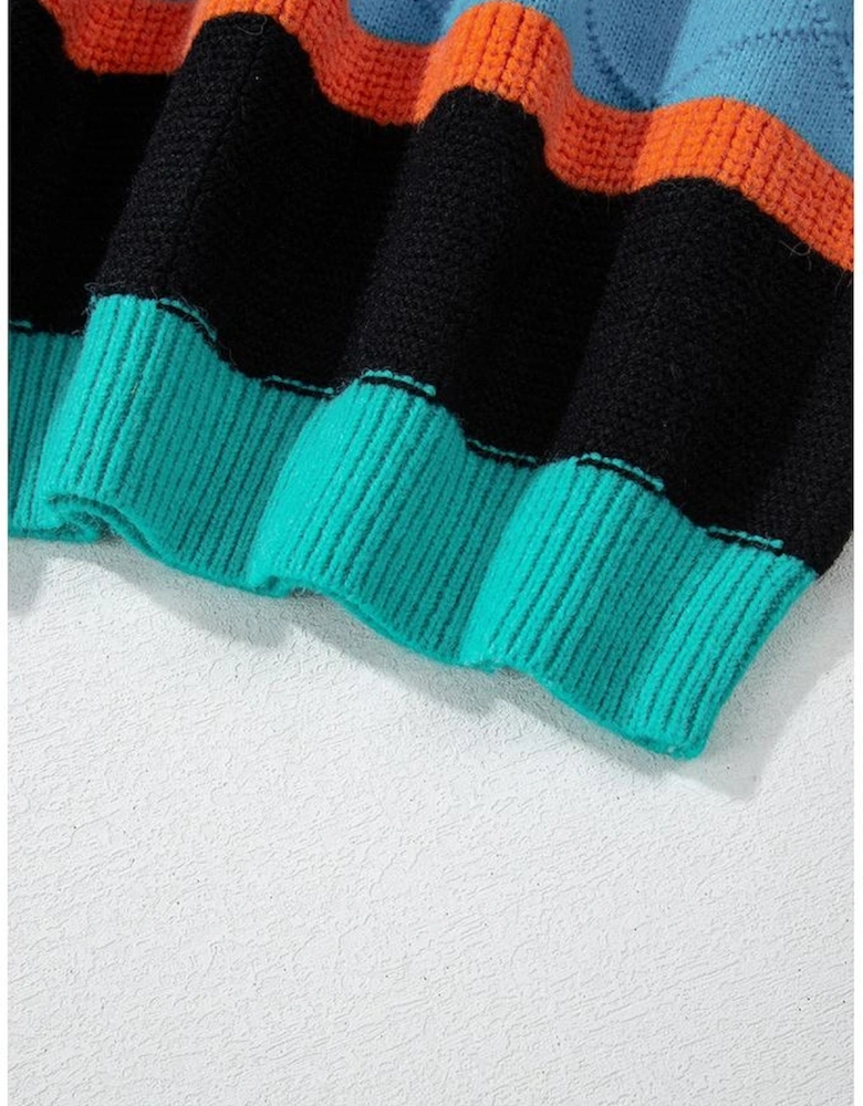 Yellow Colorblock Mixed Textured Drop Shoulder Sweater