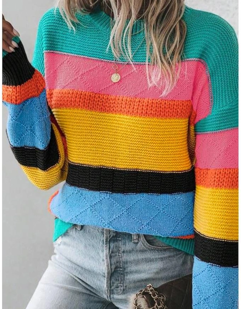 Yellow Colorblock Mixed Textured Drop Shoulder Sweater