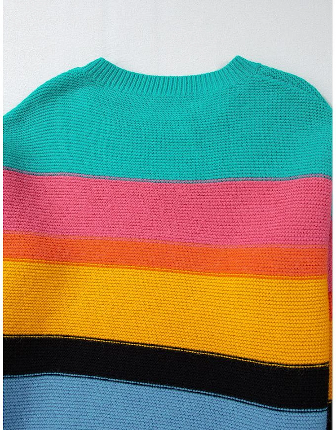 Yellow Colorblock Mixed Textured Drop Shoulder Sweater