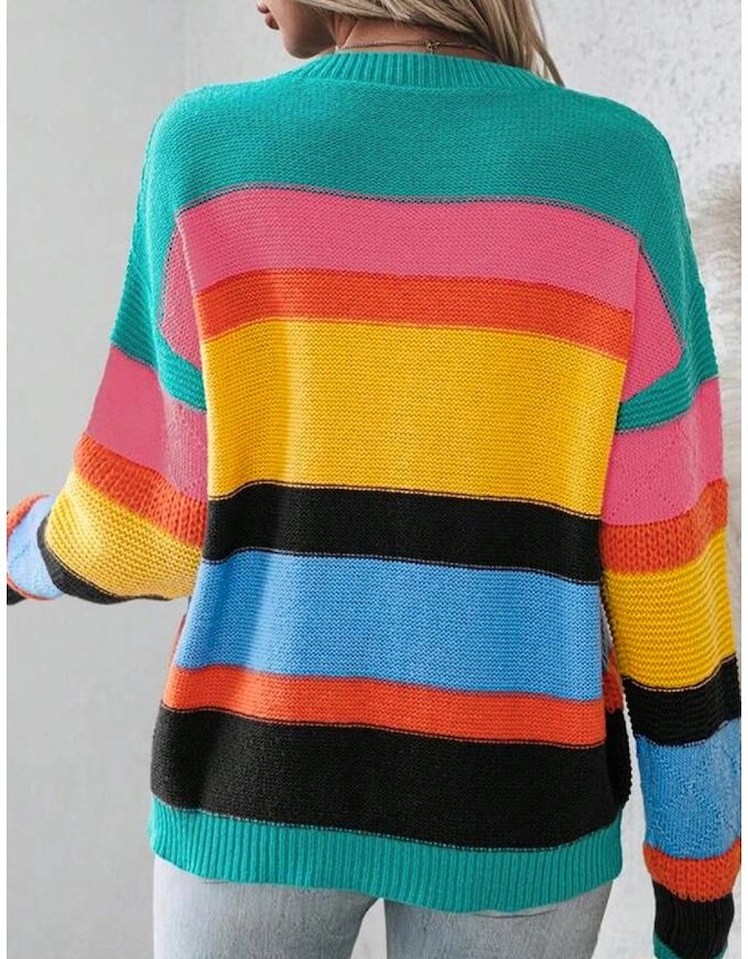 Yellow Colorblock Mixed Textured Drop Shoulder Sweater