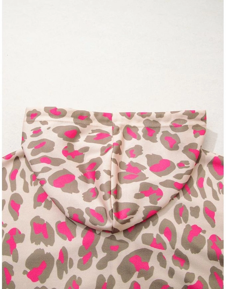 Rose Leopard Print Zip-up Hooded Sweatshirt