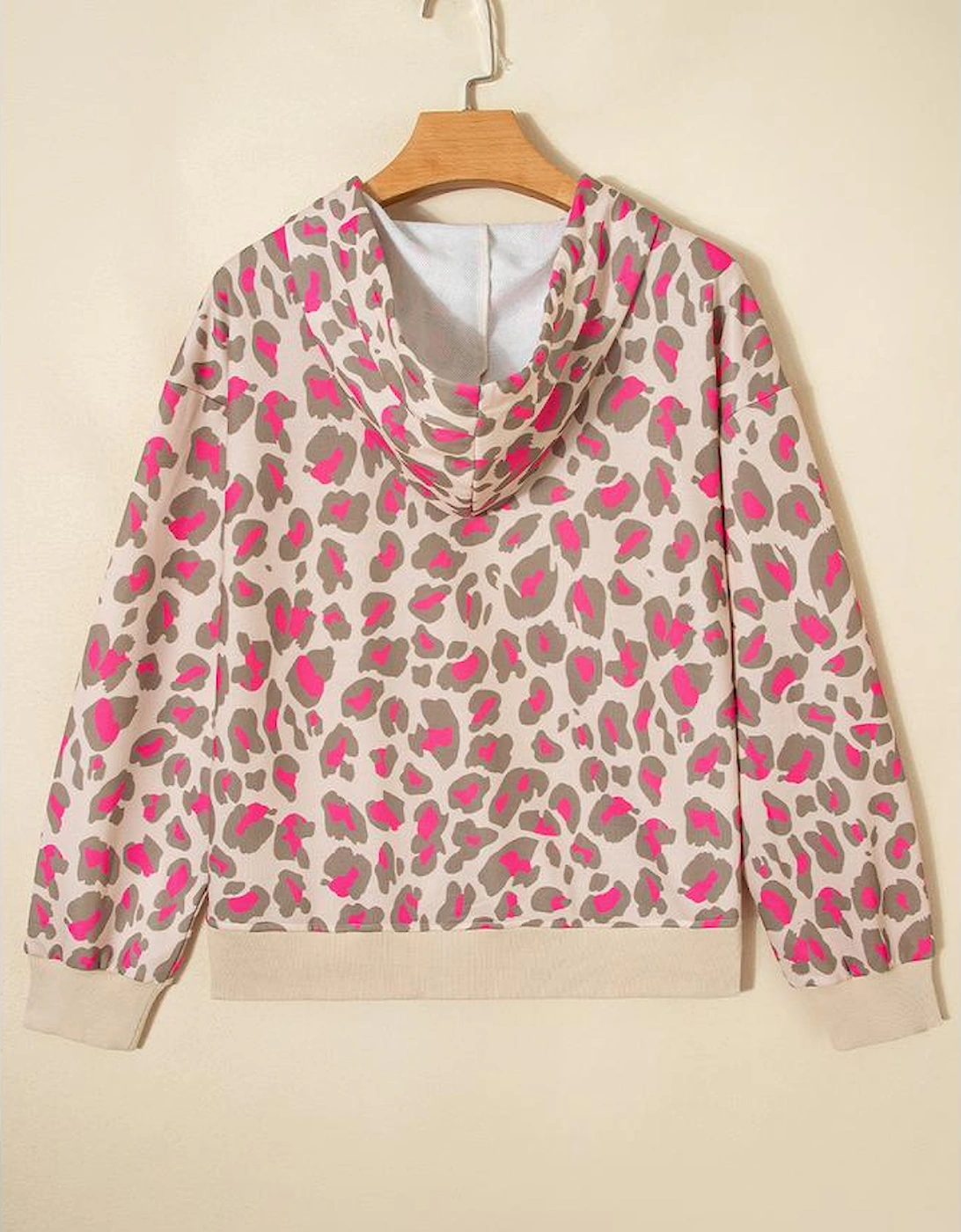 Rose Leopard Print Zip-up Hooded Sweatshirt