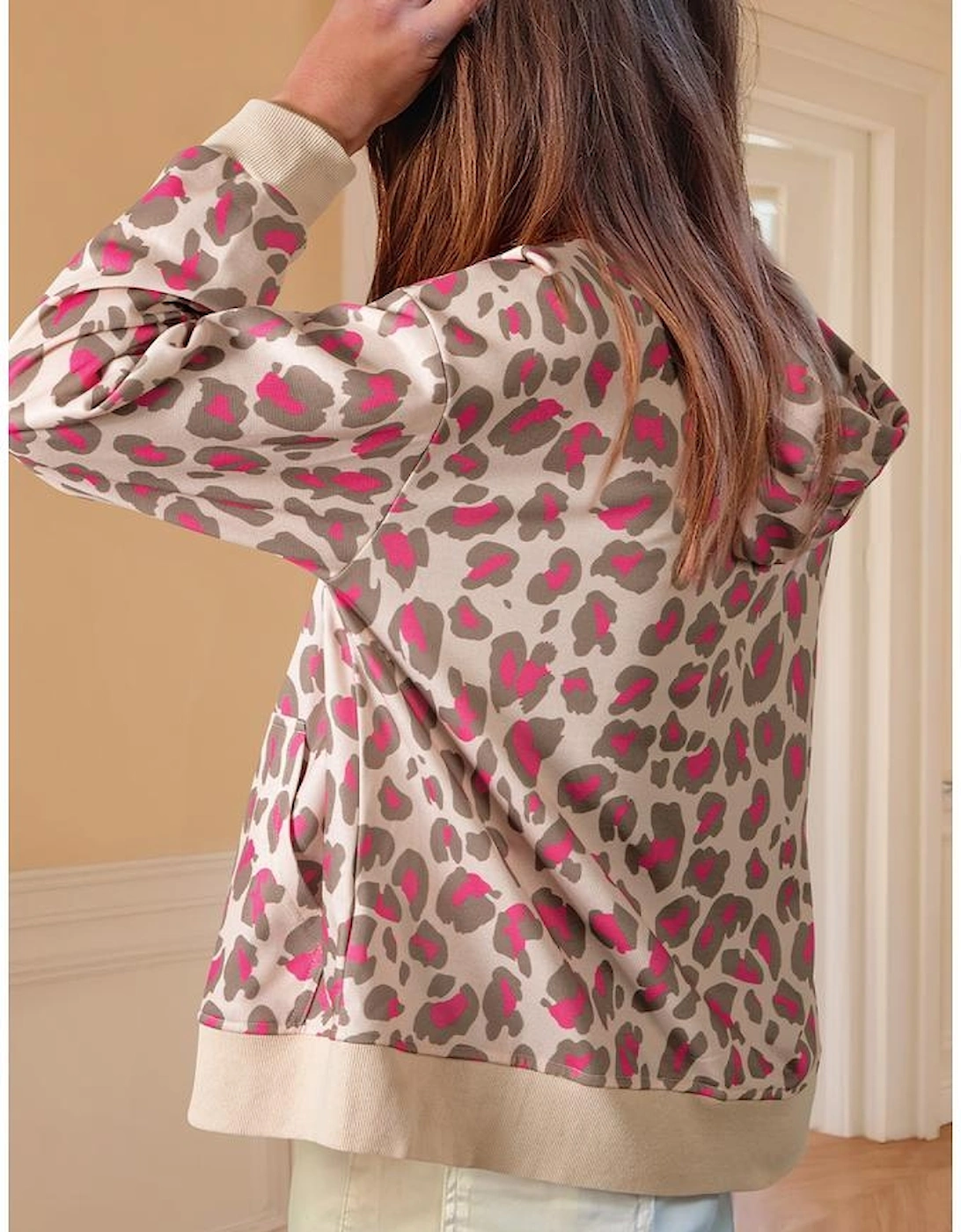 Rose Leopard Print Zip-up Hooded Sweatshirt, 14 of 13