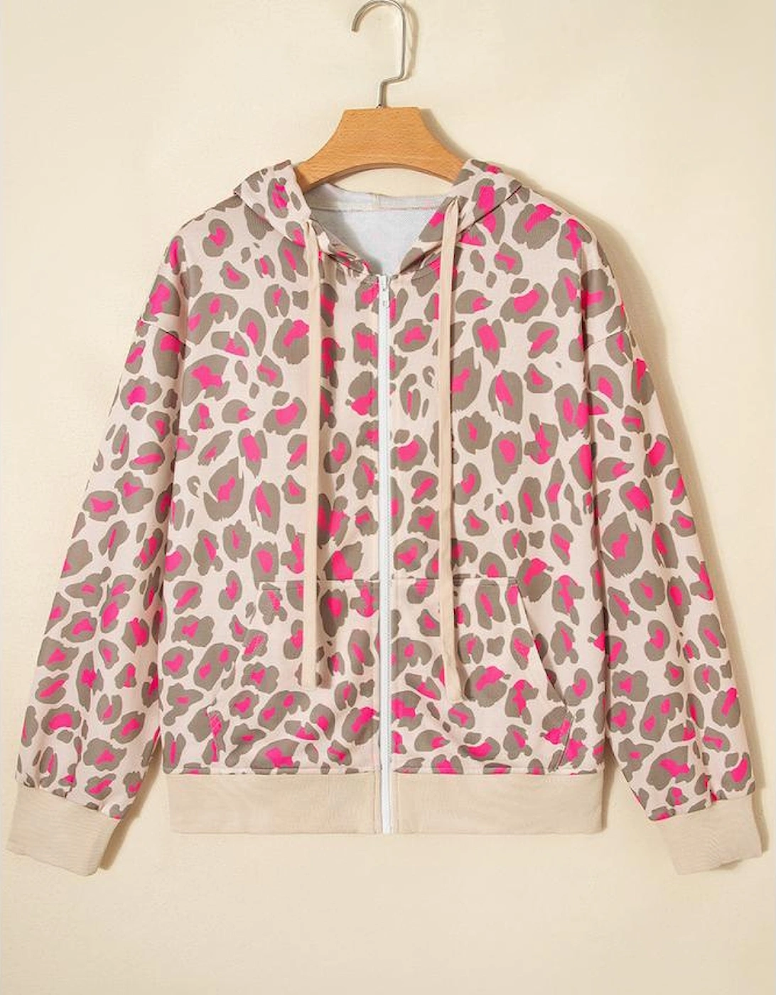Rose Leopard Print Zip-up Hooded Sweatshirt