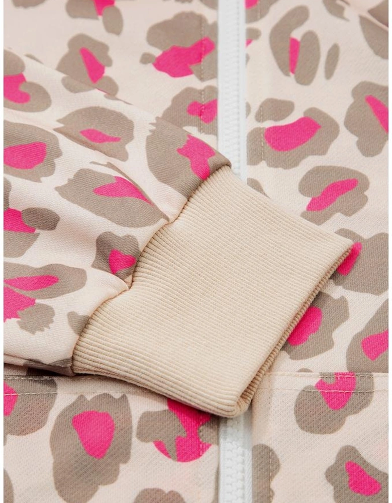 Rose Leopard Print Zip-up Hooded Sweatshirt
