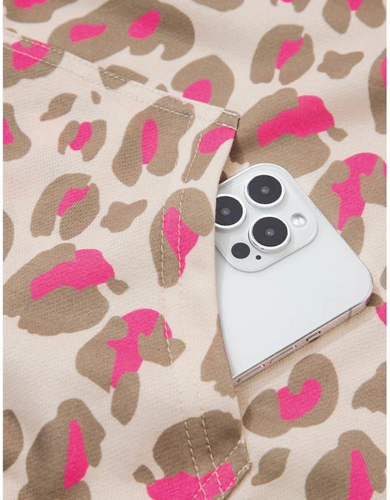 Rose Leopard Print Zip-up Hooded Sweatshirt