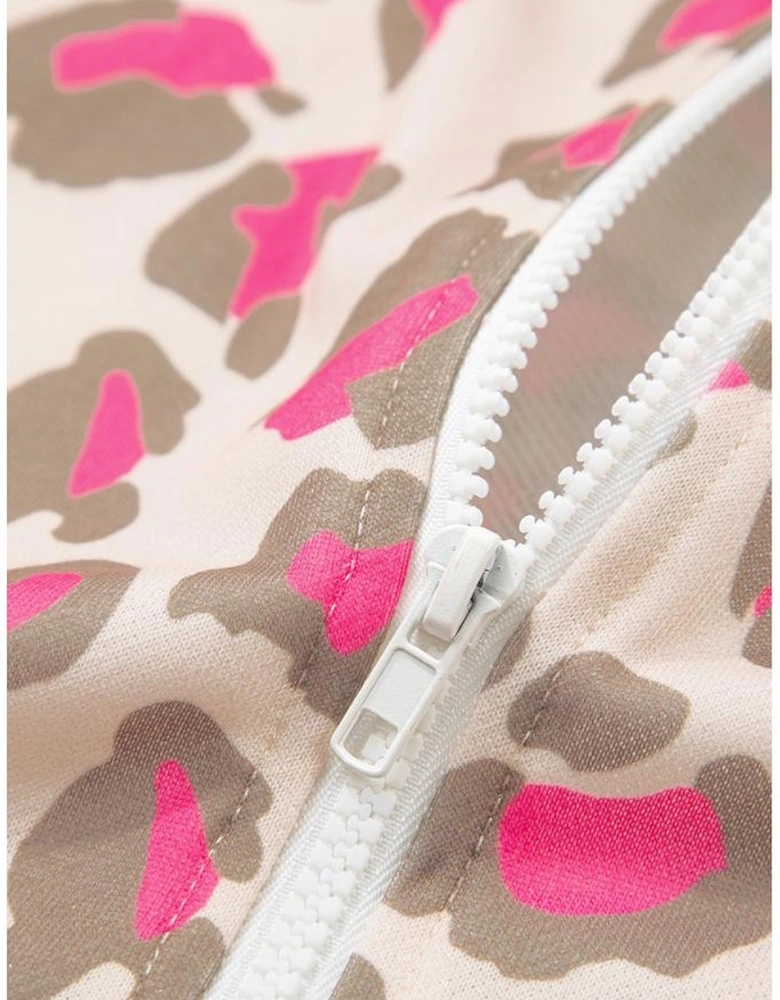 Rose Leopard Print Zip-up Hooded Sweatshirt