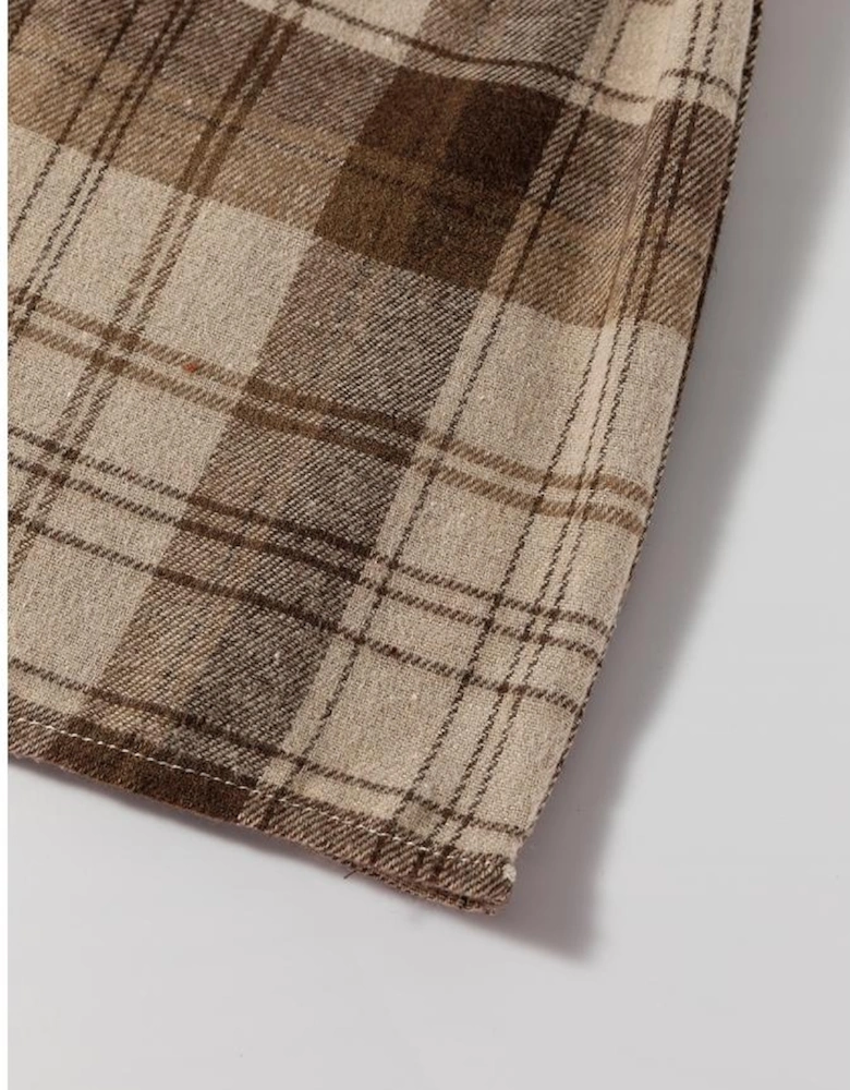 Beige Plaid Patchwork High Waist Sweatshirt Mini Dress