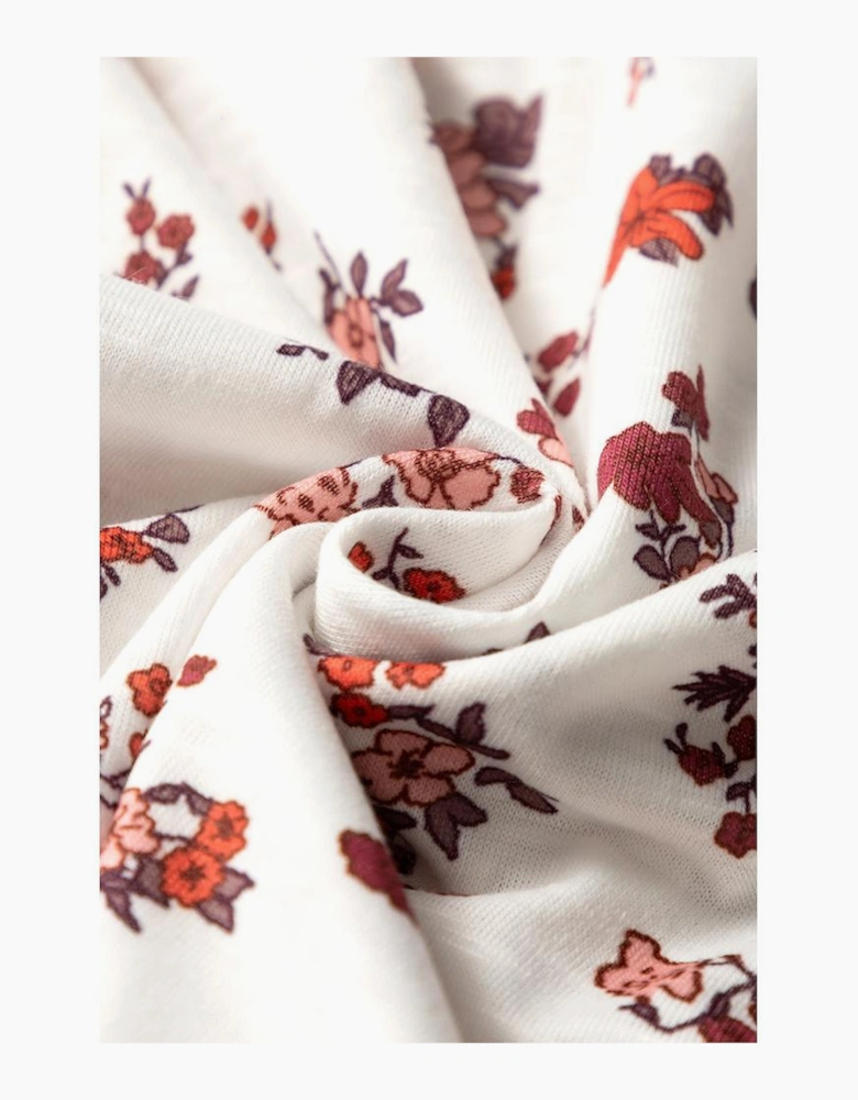 White Boho Floral Ruched Cinched Short Sleeve Blouse