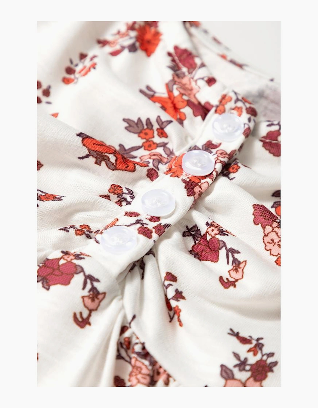 White Boho Floral Ruched Cinched Short Sleeve Blouse