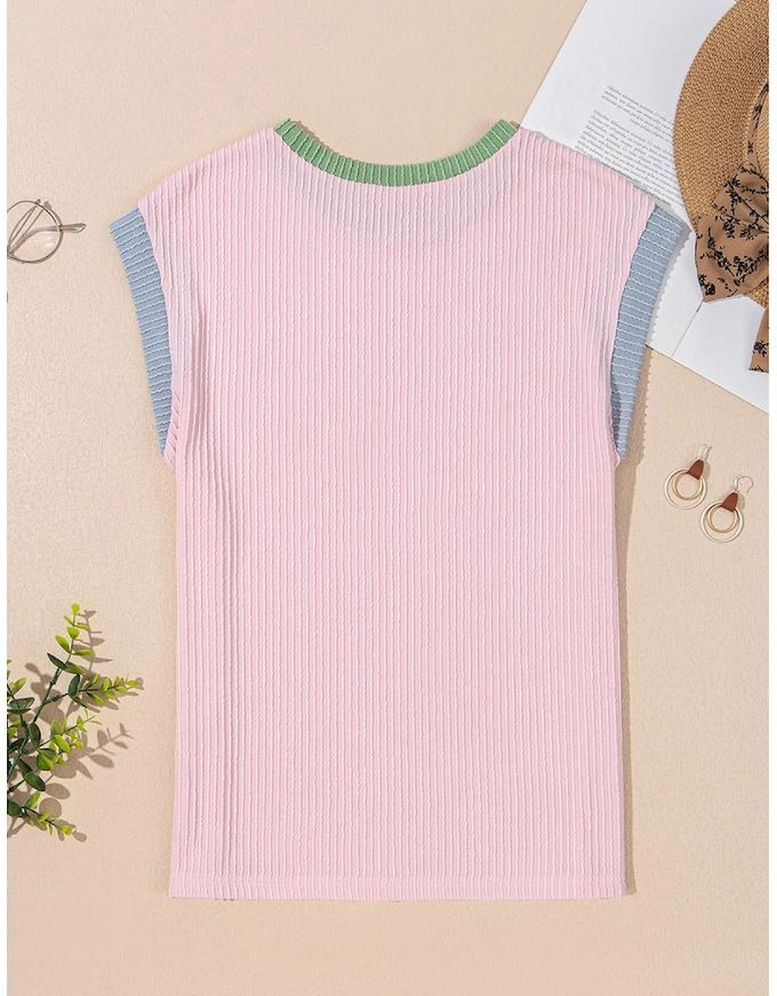 Pink Sequin GAME DAY Graphic Corded Rib Knit Colorblock T Shirt