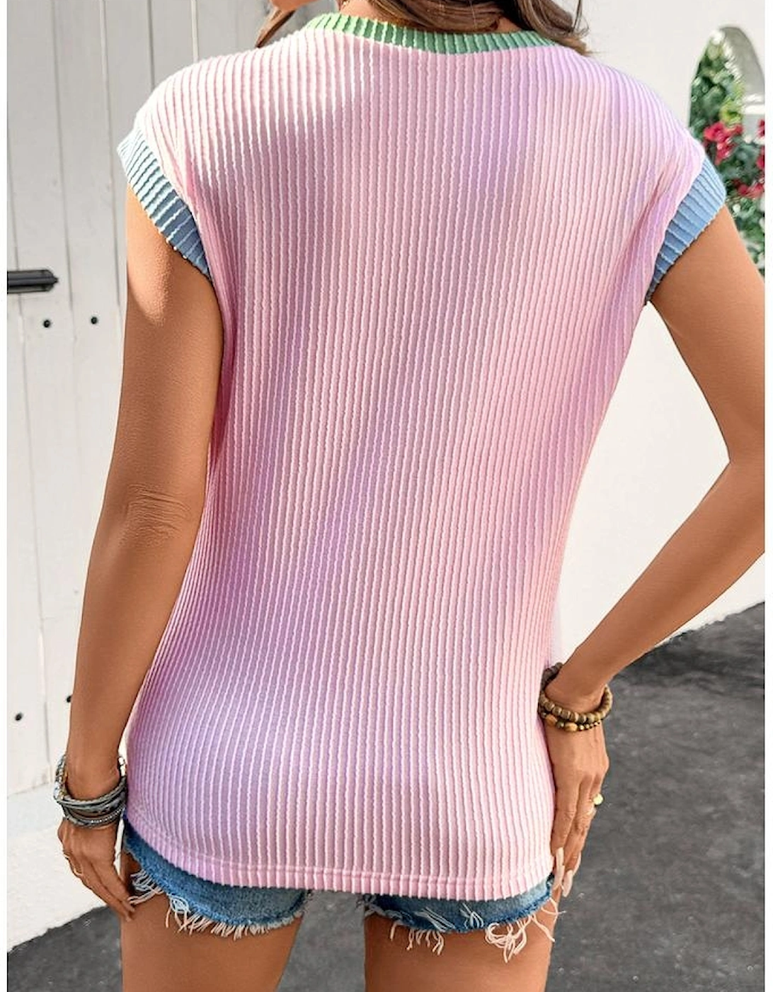 Pink Sequin GAME DAY Graphic Corded Rib Knit Colorblock T Shirt, 7 of 6