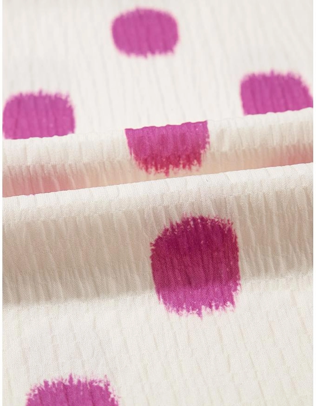 Rose Polka Dot Print Shirred Yoke Notched Neck Balloon Sleeve Blouse