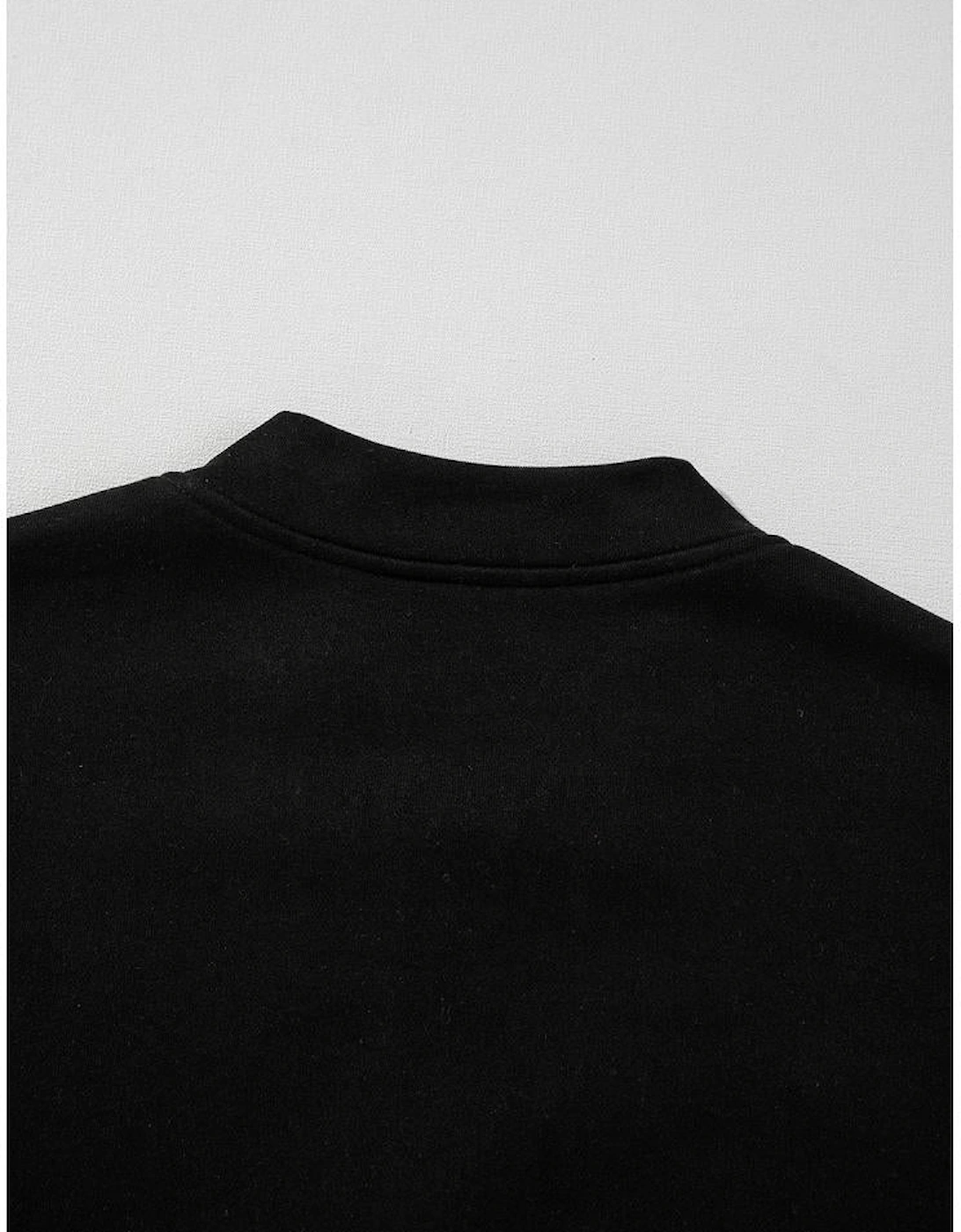 Black Solid Seamed Zipper Jacket and Drawstring Waist Pants Set