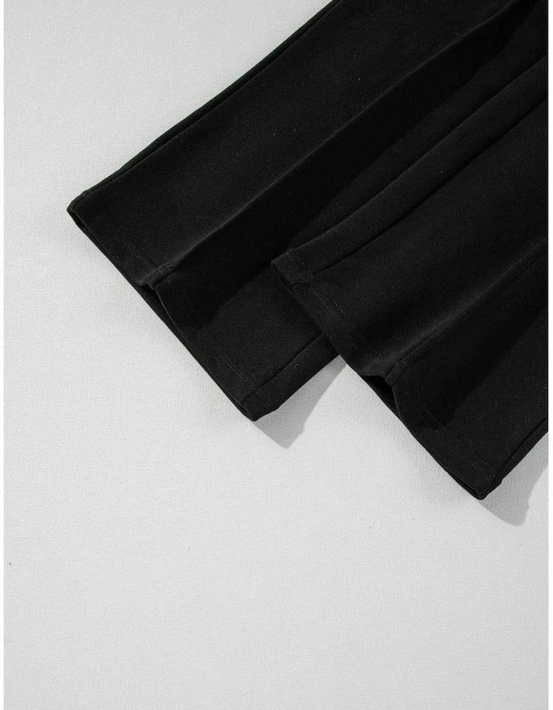 Black Solid Seamed Zipper Jacket and Drawstring Waist Pants Set