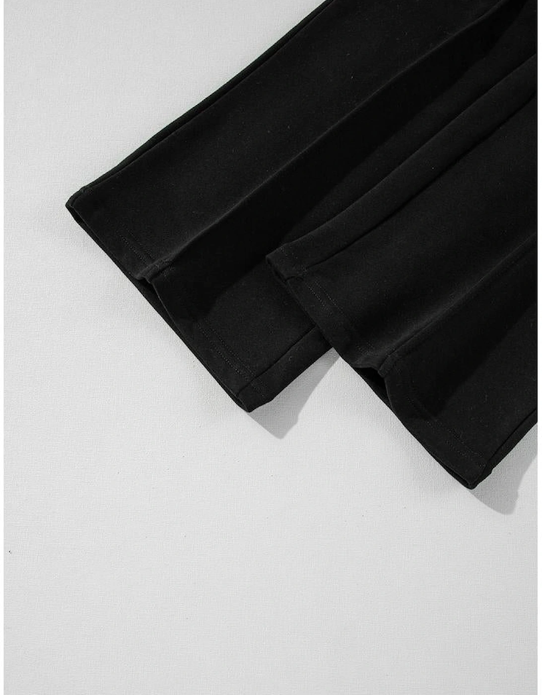 Black Solid Seamed Zipper Jacket and Drawstring Waist Pants Set