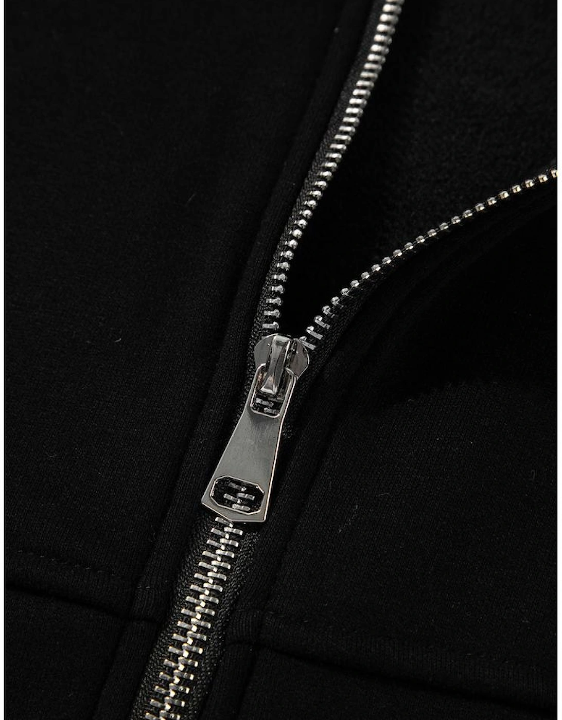 Black Solid Seamed Zipper Jacket and Drawstring Waist Pants Set