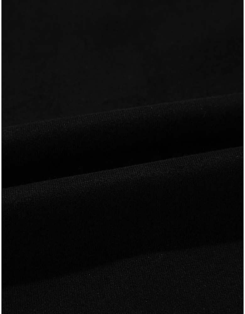 Black Solid Seamed Zipper Jacket and Drawstring Waist Pants Set