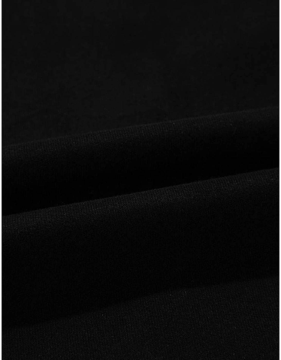 Black Solid Seamed Zipper Jacket and Drawstring Waist Pants Set