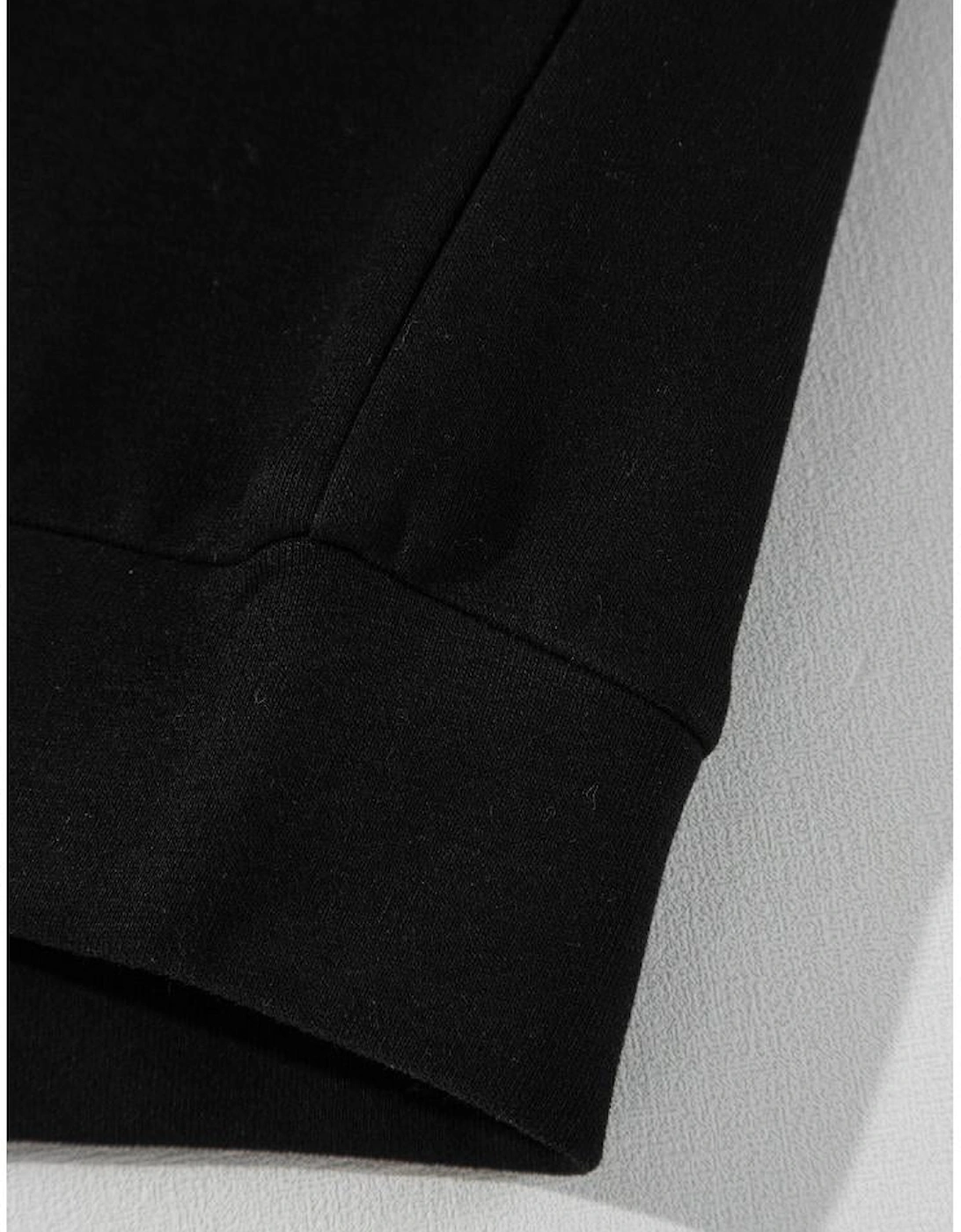 Black Solid Seamed Zipper Jacket and Drawstring Waist Pants Set