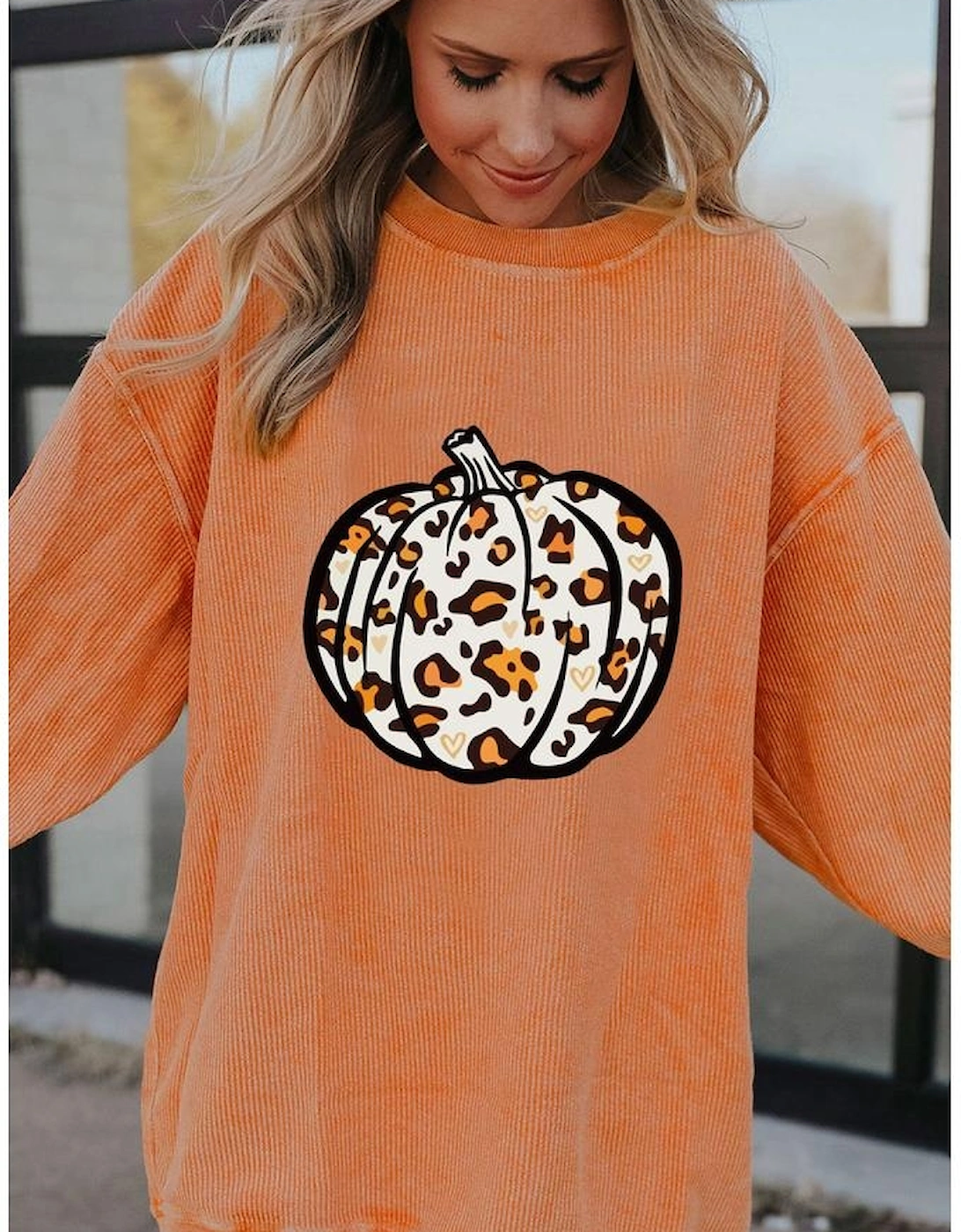 Orange Leopard Pumpkin Graphic Corded Sweatshirt, 6 of 5