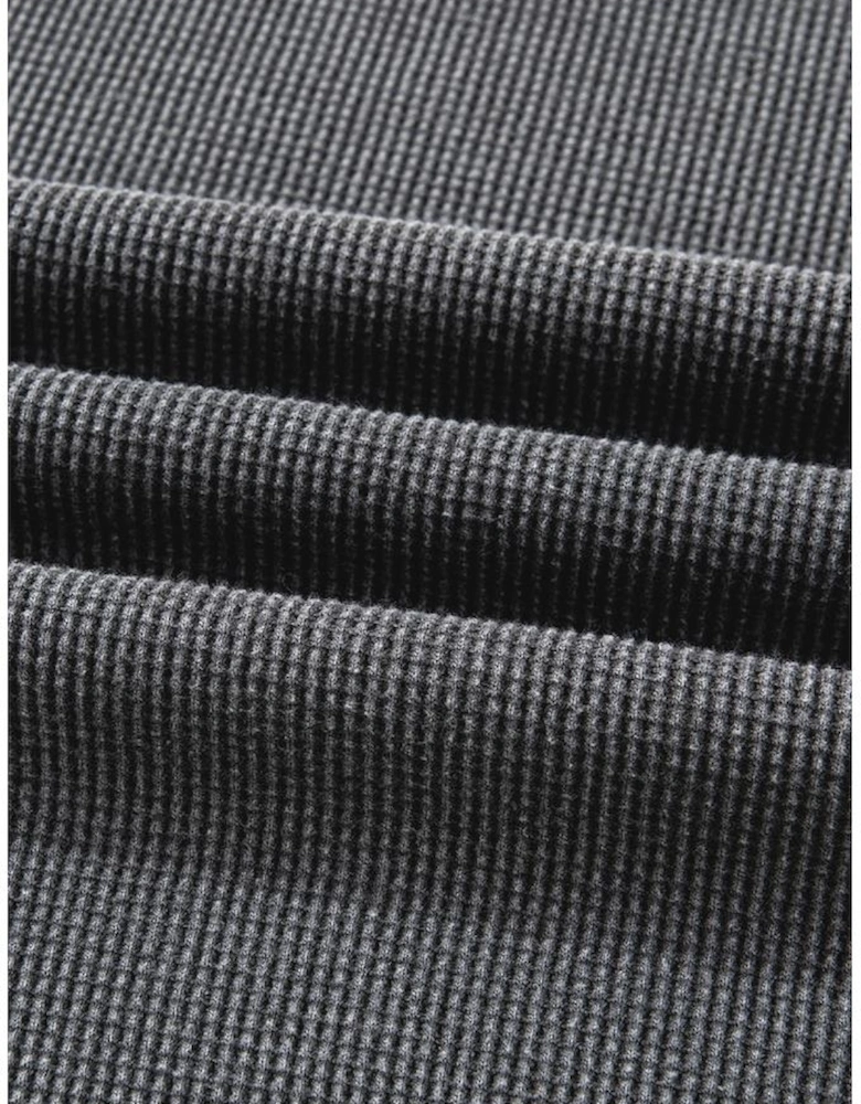 Dark Grey Waffle Knit Patchwork Long Sleeve Loose Top