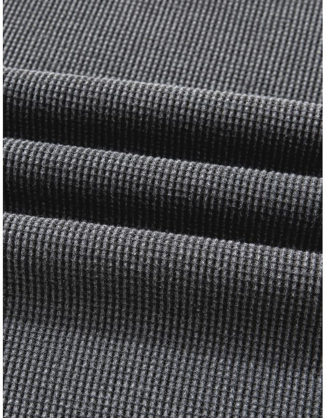 Dark Grey Waffle Knit Patchwork Long Sleeve Loose Top