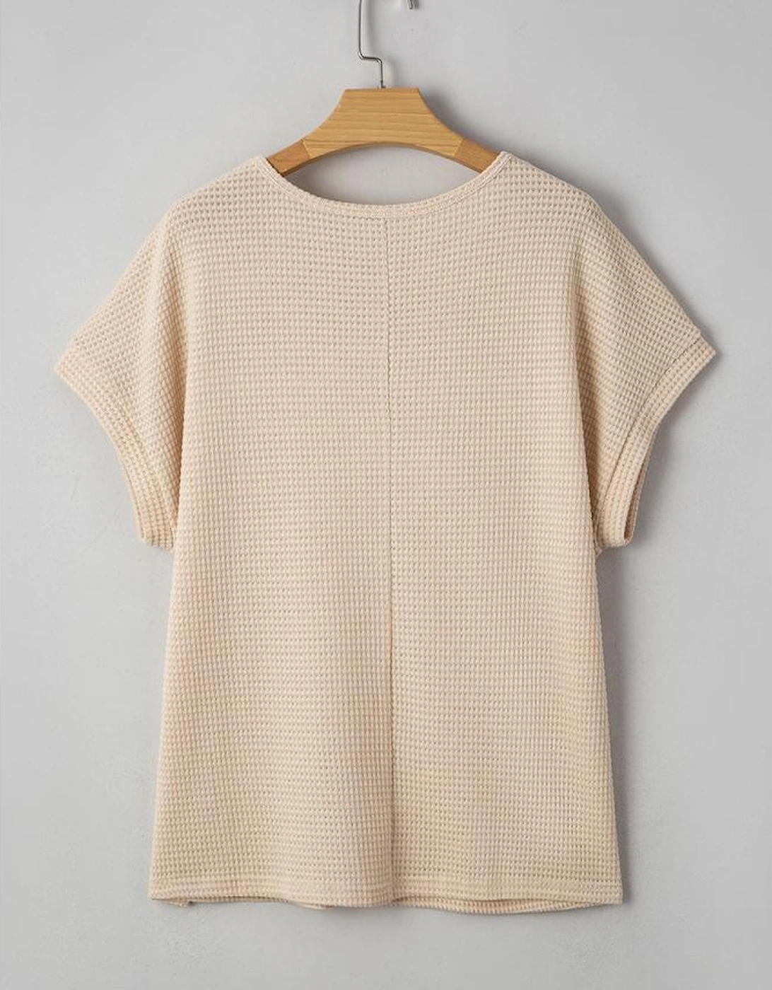 Oatmeal Lace Patchwork Waffle Short Sleeve Plus Size Top