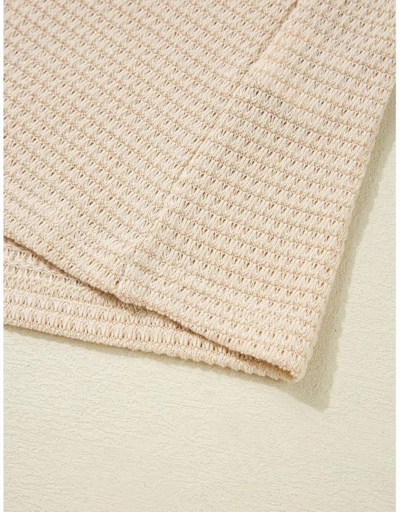 Oatmeal Lace Patchwork Waffle Short Sleeve Plus Size Top