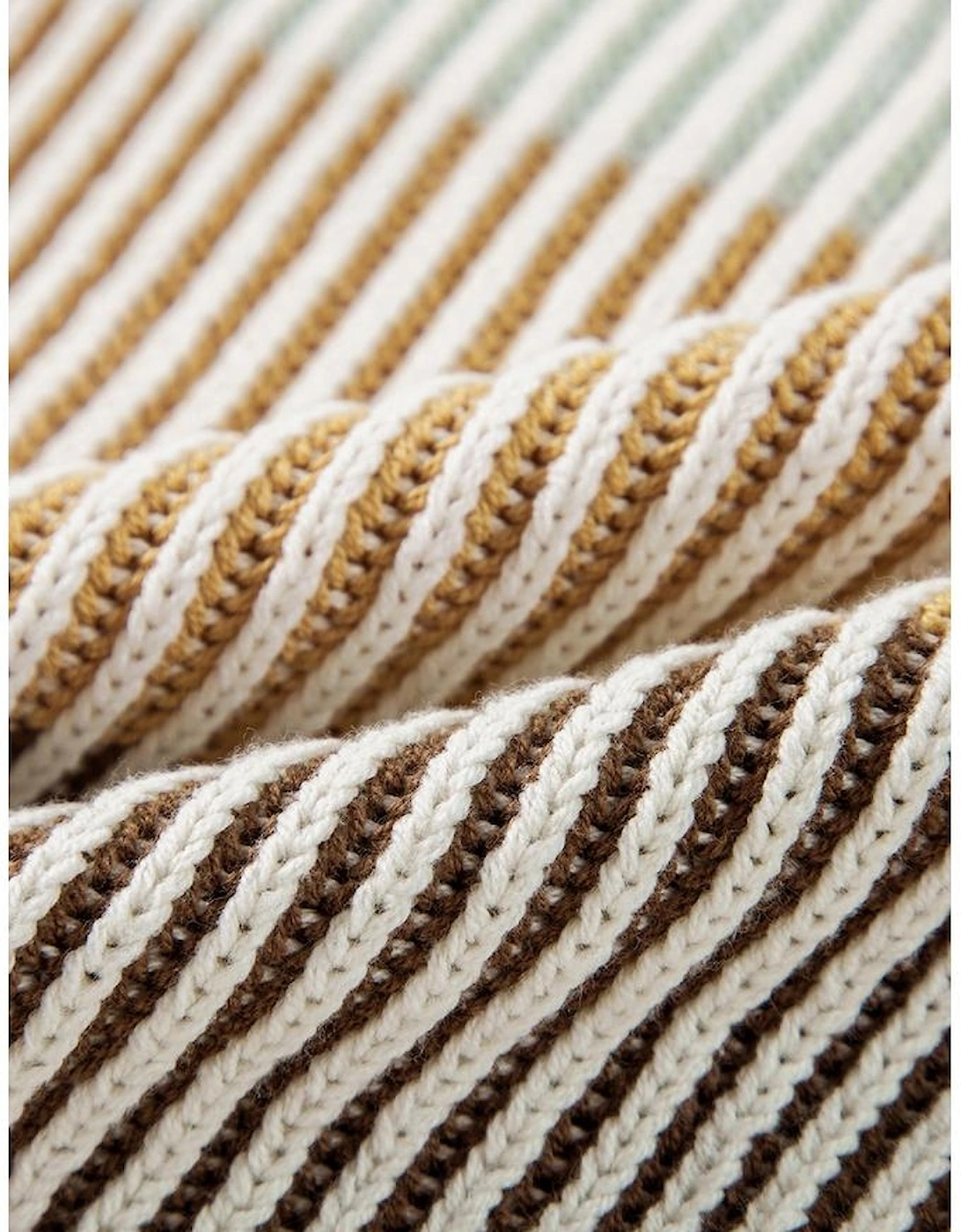 Brown Colorblock Textured Knit Bubble Sleeve Sweater