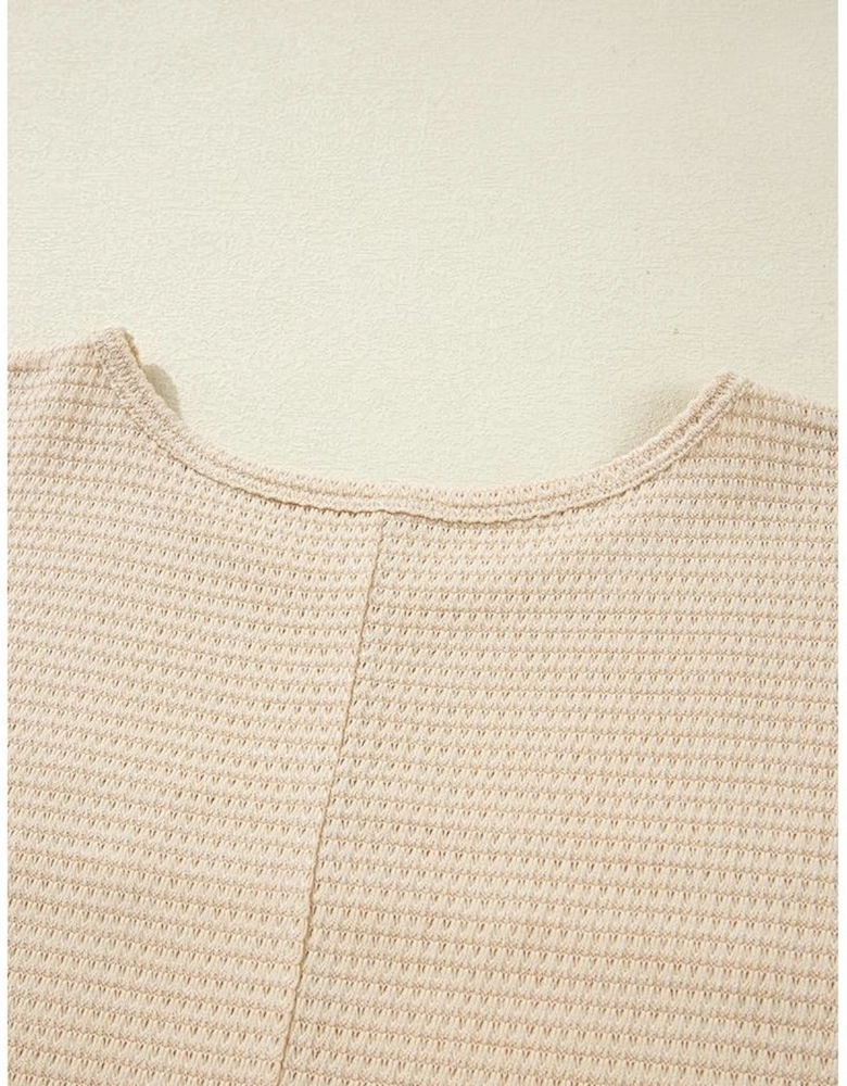 Oatmeal Lace Patchwork Waffle Short Sleeve Plus Size Top